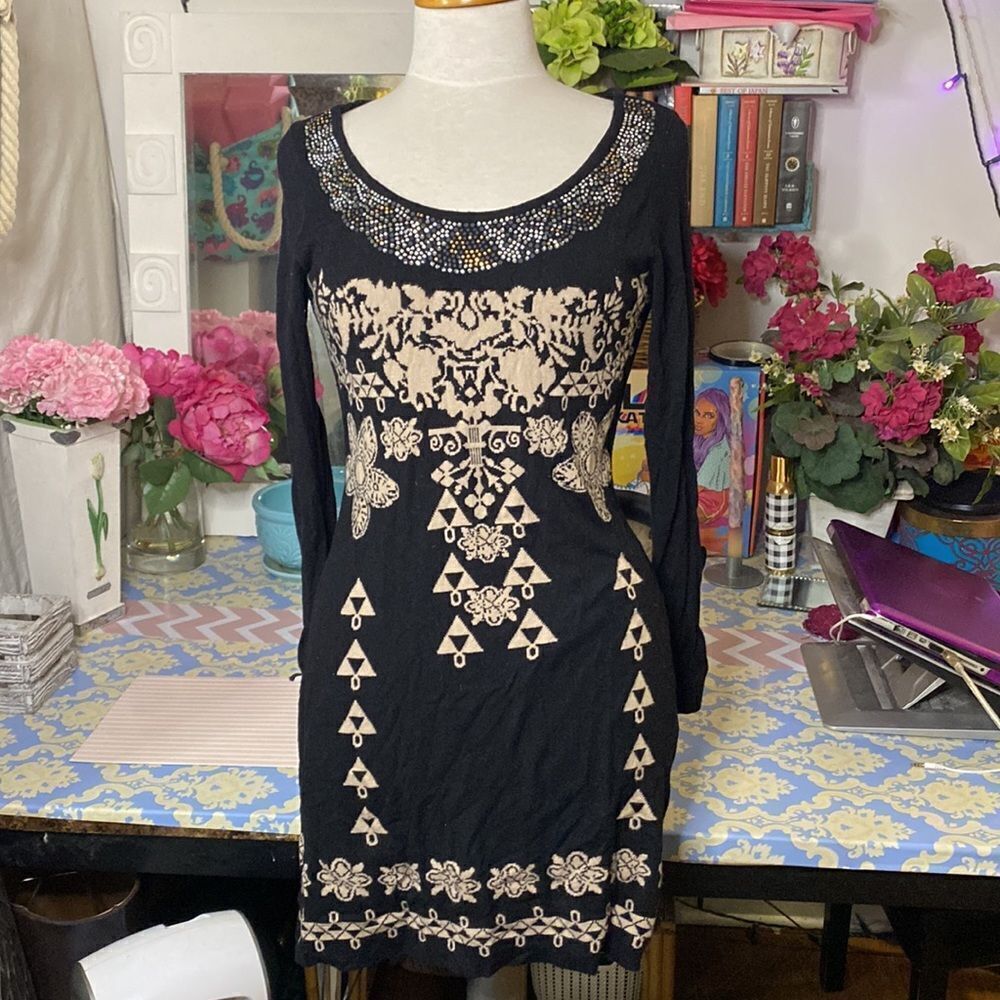 🌷 Tricotto🌷 Geometric Knit Sweater Dress - Picture 2 of 7